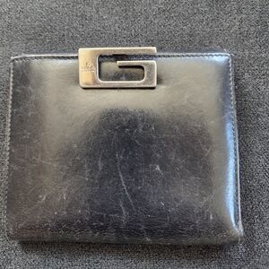 Black Leather Wallet with Silver Logo
